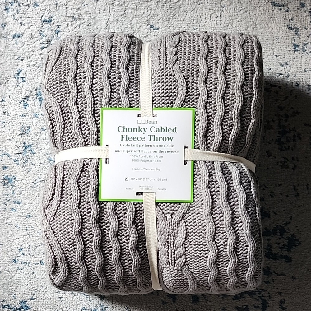 L.L. Bean Gray Chunky Knit Fleece Blanket